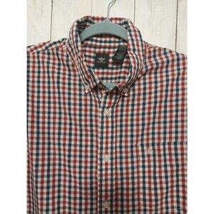 Dockers Men XL Button Down Shirt Red Blue Gingham Check Long Sleeve Casual Plaid
